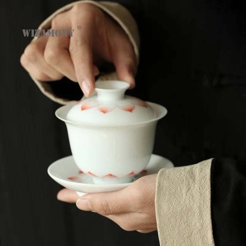 Новые чаши из белого фарфора ручной росписи с тремя талантами большие китайские