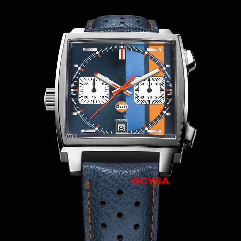 Синие кварцевые часы с хронографом из нержавеющей стали, роскошные брендовые Дизайнерские мужские часы, мужские наручные часы