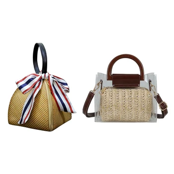 

ASDS-Chic Women Straw Handwoven Convertible Tote Crossbody Shoulder Bag with Summer Straw Crossbody Shoulder Bags Khkai
