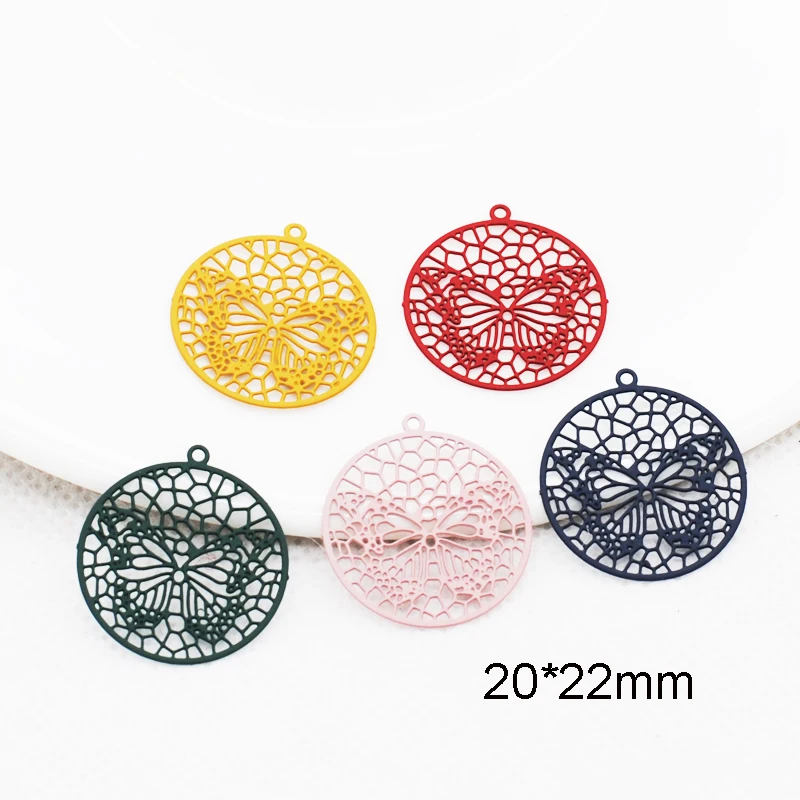 

20pcs/Lot Painted Round Hollow Out Filigree Charms Earrings Findings Pendants DIY Jewelry Materials