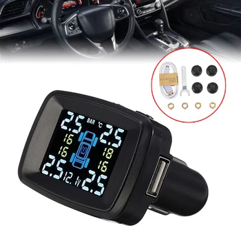 

Mayitr 1set TPMS Car Wireless Tire Pressure Alarm Monitor System 4 External Sensor Cigarette Lighter Digital LCD Display