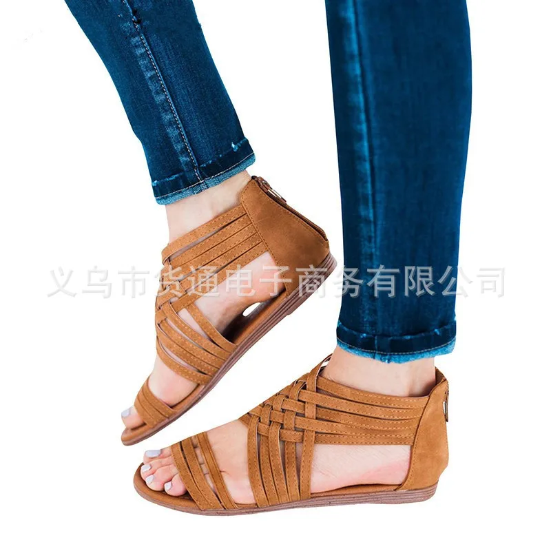 

2019 Large Size Separate Station Sandals Flat Europe And America Hot Selling Toe Covering WOMEN'S Shoes Sandals Hot Selling