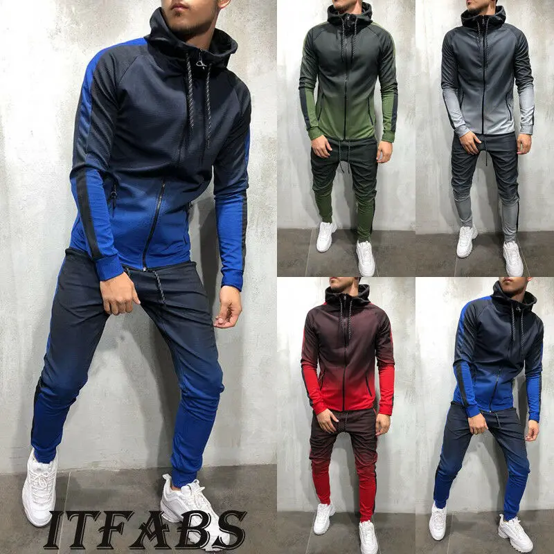 

New Fashion Men Jogging Tracksuit Sports Suit Sweat Suit Athletic Apparel Color Gradient Outfit Plus Size