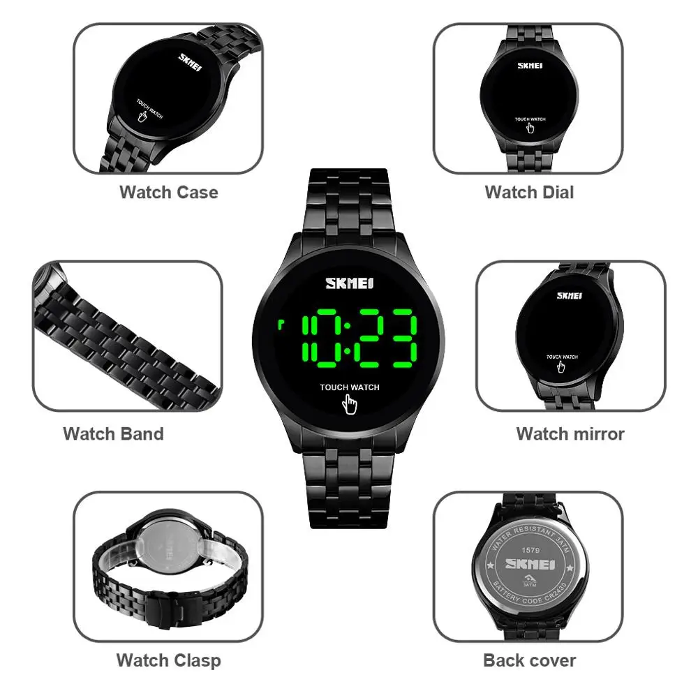 SKMEI Brand Digital Watch For Men Touch Led Display Fashion Dial 30Bar Waterproof Electronic Movement Watch Relogio Masculino