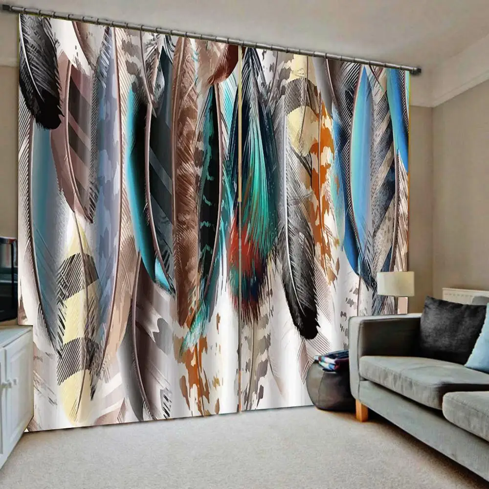 Современные Простые шторы с изображением перьев 3D занавески для гостиной
