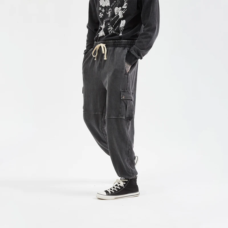 Street trend sports casual pants washed old retro big pocket guard pants loose male couple beam feet long pants