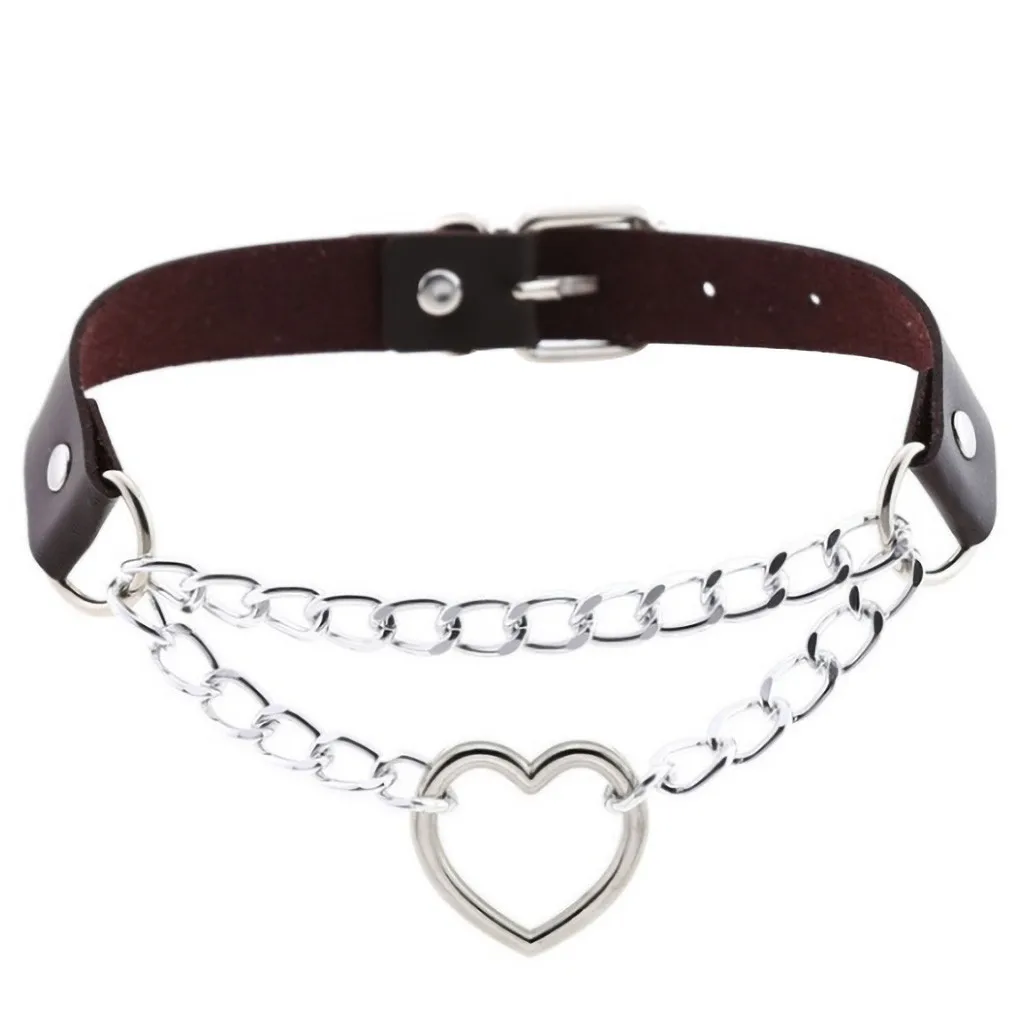 Женское сердце, металлический кожаный воротник, ожерелье-бондаж, многослойная панк цепочка, колье, ожерелье, готическое ожерелье, черное ювелирное изделие# ZD