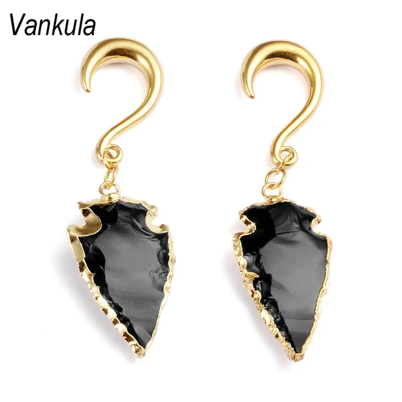Vankula новые серьги-тоннели из натурального камня золотые серьги-Крючки с грузилами серьги пирсинг ювелирные изделия 2 шт