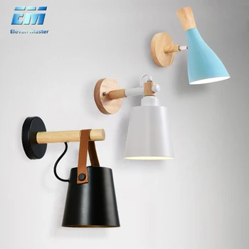 

Nordic Modern Wall Lamps Iron Bedside Lamp E27 Bulb LED Creative Macaron Wood background wall light Indoor Lighting ZBD0040