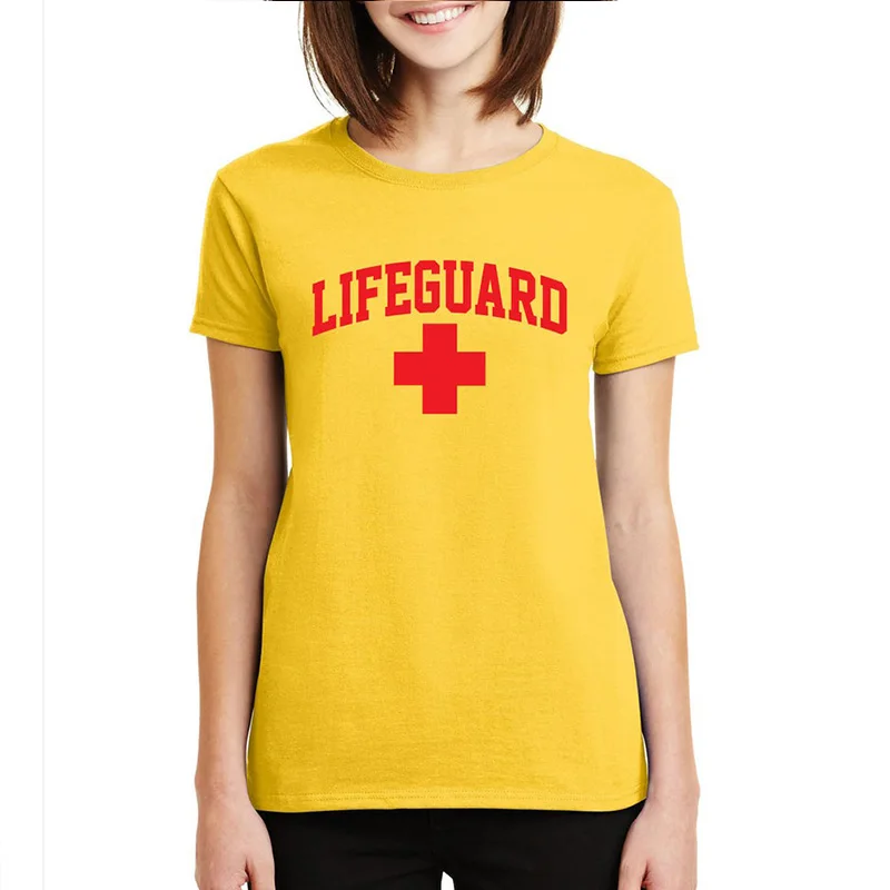 Женская Повседневная футболка с надписью Lifeguard летняя короткими рукавами из