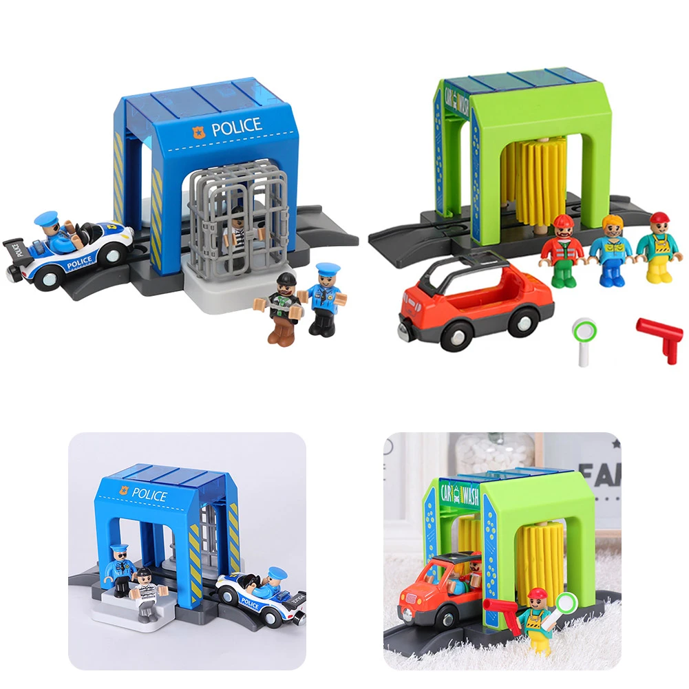 New Simulation Plastic Toy Set Police Station Car Wash Room Urban Scene Safe Children's Toy Set Compatible With Wooden Track metcalfe model