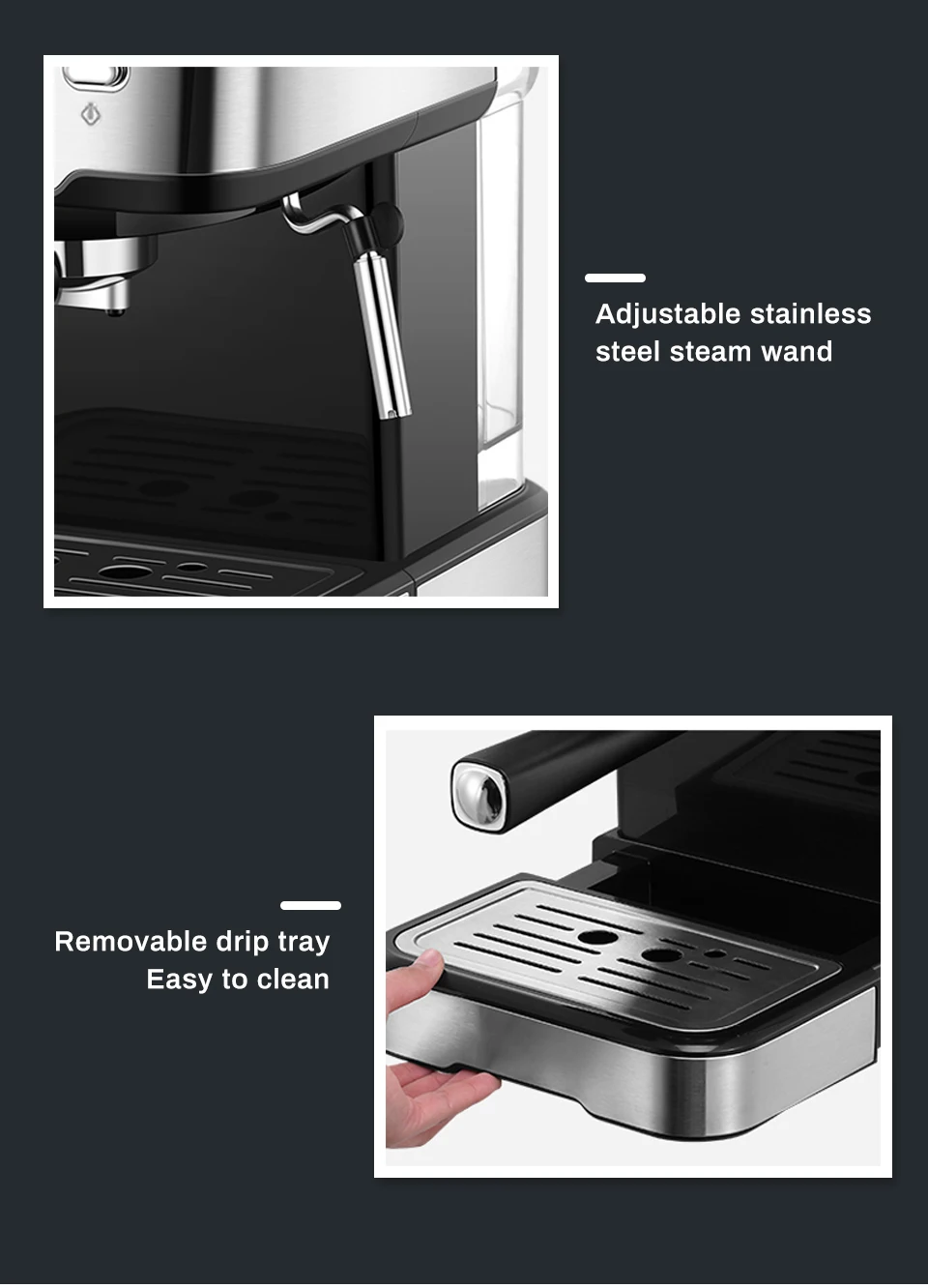 HiBREW 20 Bar Espresso inox Semi Automatic Coffee Machine Cafetera H5