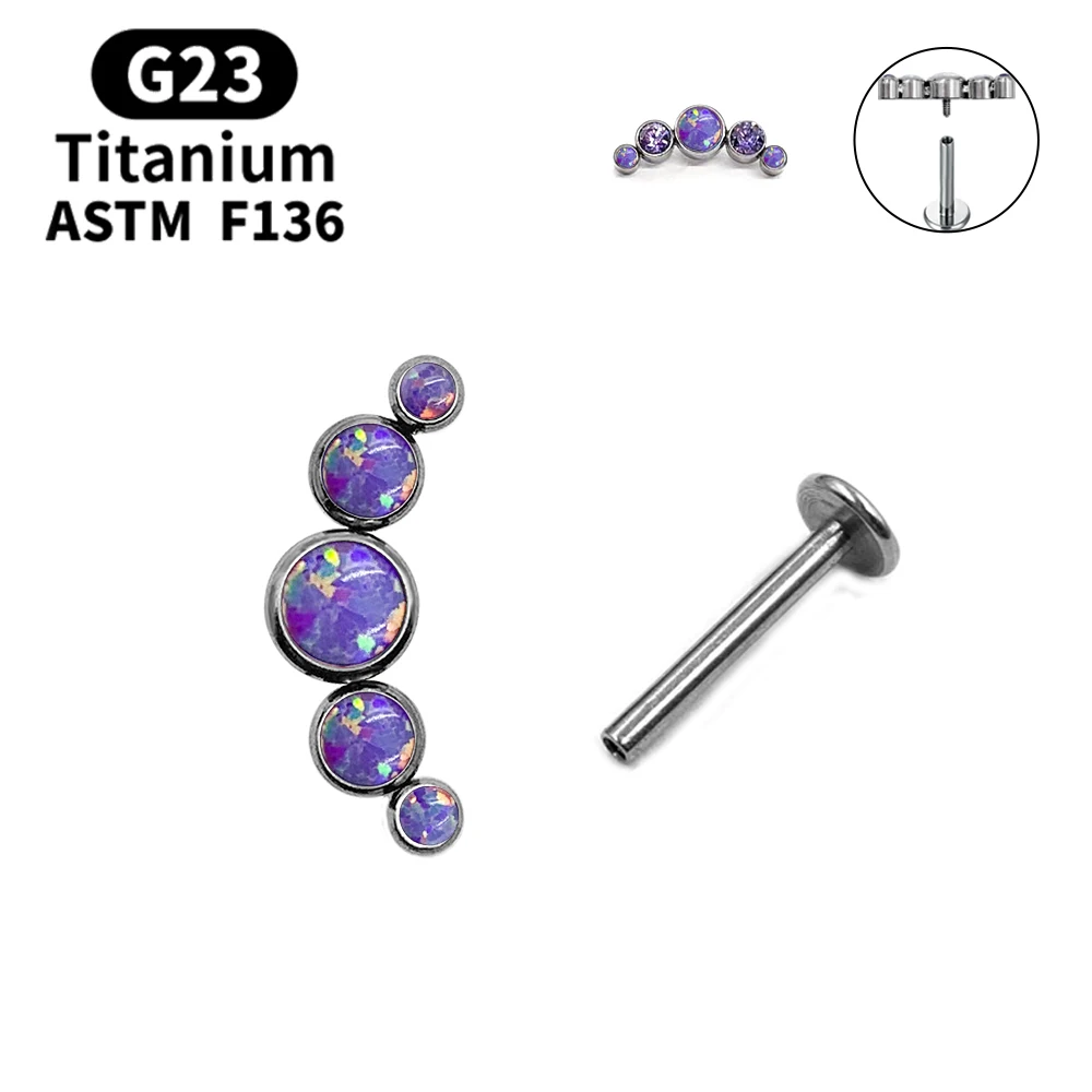 2021 Cute Colorful Opal Earrings G23 F136 Titanium Earrings Lip Piercing Labret Spiral Cartilage Earrings for Girls Holiday Gift 