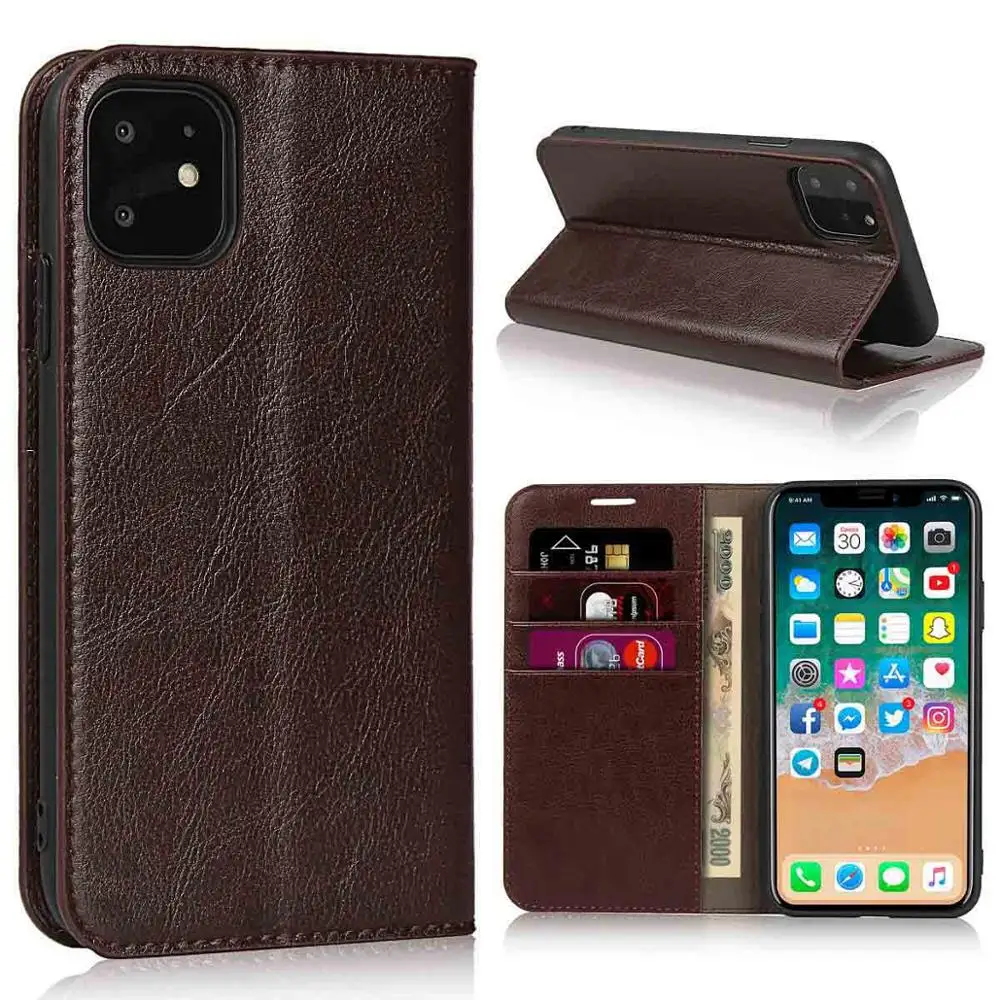 

360 Natural Genuine Leather Skin Flip Wallet Book Shockproof Phone Case Cover On For iphone 11 Pro MAX 11Pro 64/128/256/512 GB