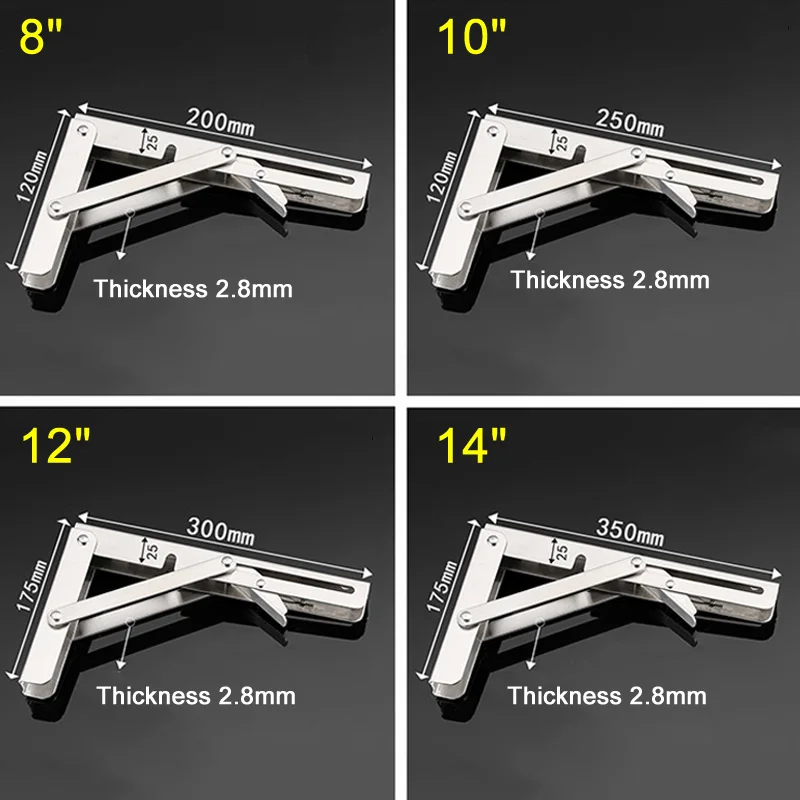 pcs de aco inoxidavel dobravel suporte mesa prateleira bancada carga pesada parede prateleira suporte angulo direito 04