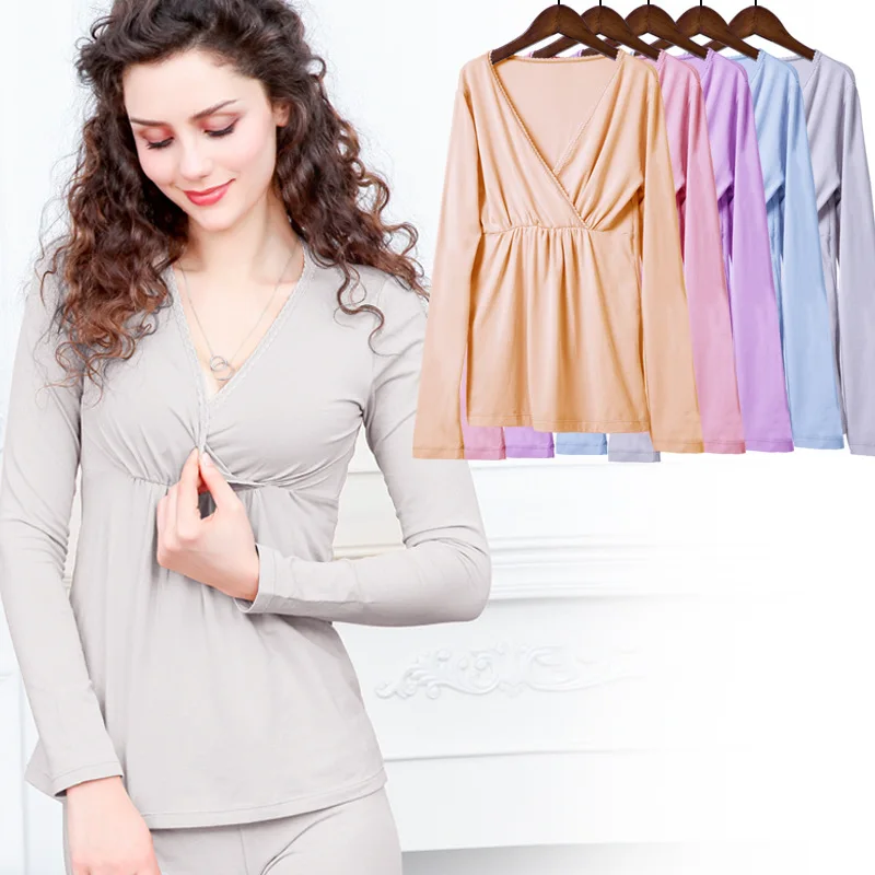 

Pregnant women breastfeeding Qiuyi bottoming shirt next to the skin stretch thin section postpartum nursing clothes to keep warm
