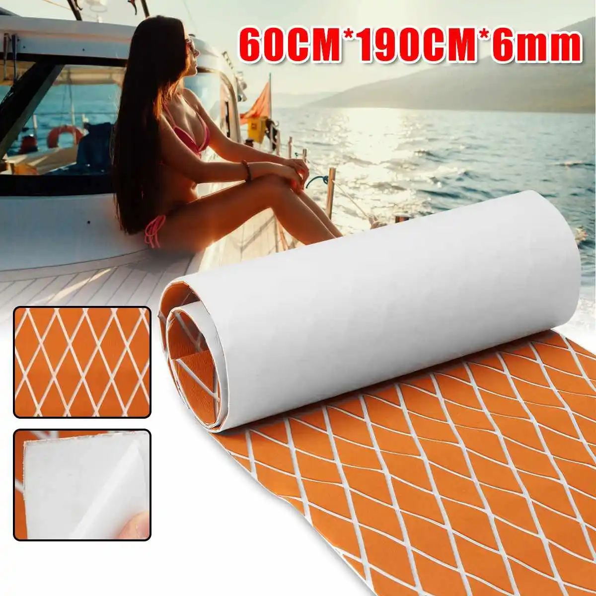 

600mmx1900mmx6mm Self-Adhesive Foam Teak Decking EVA Foam Marine Flooring Faux Boat Decking Sheet Marine Orange White