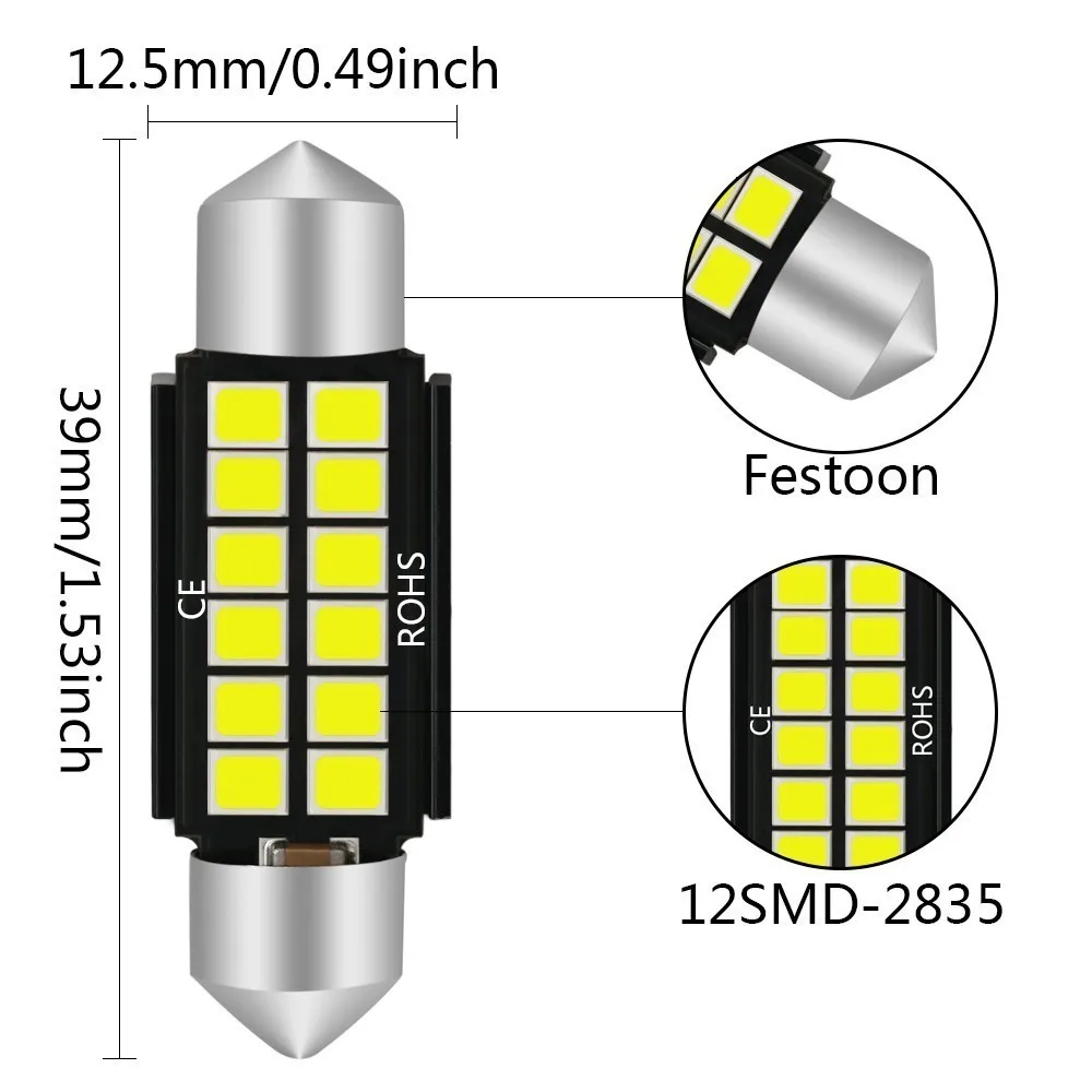 2 шт C5w светодиодная лампа гирлянда 28 мм 39 мм 41 мм C5w C10w лампа для чтения светильник для салона автомобиля 2835 SMD белый