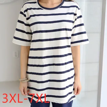 

New 2020 summer ladies plus size tops for women large short sleeve loose elastic black white stripe T-shirt 3XL 4XL 5XL 6XL 7XL