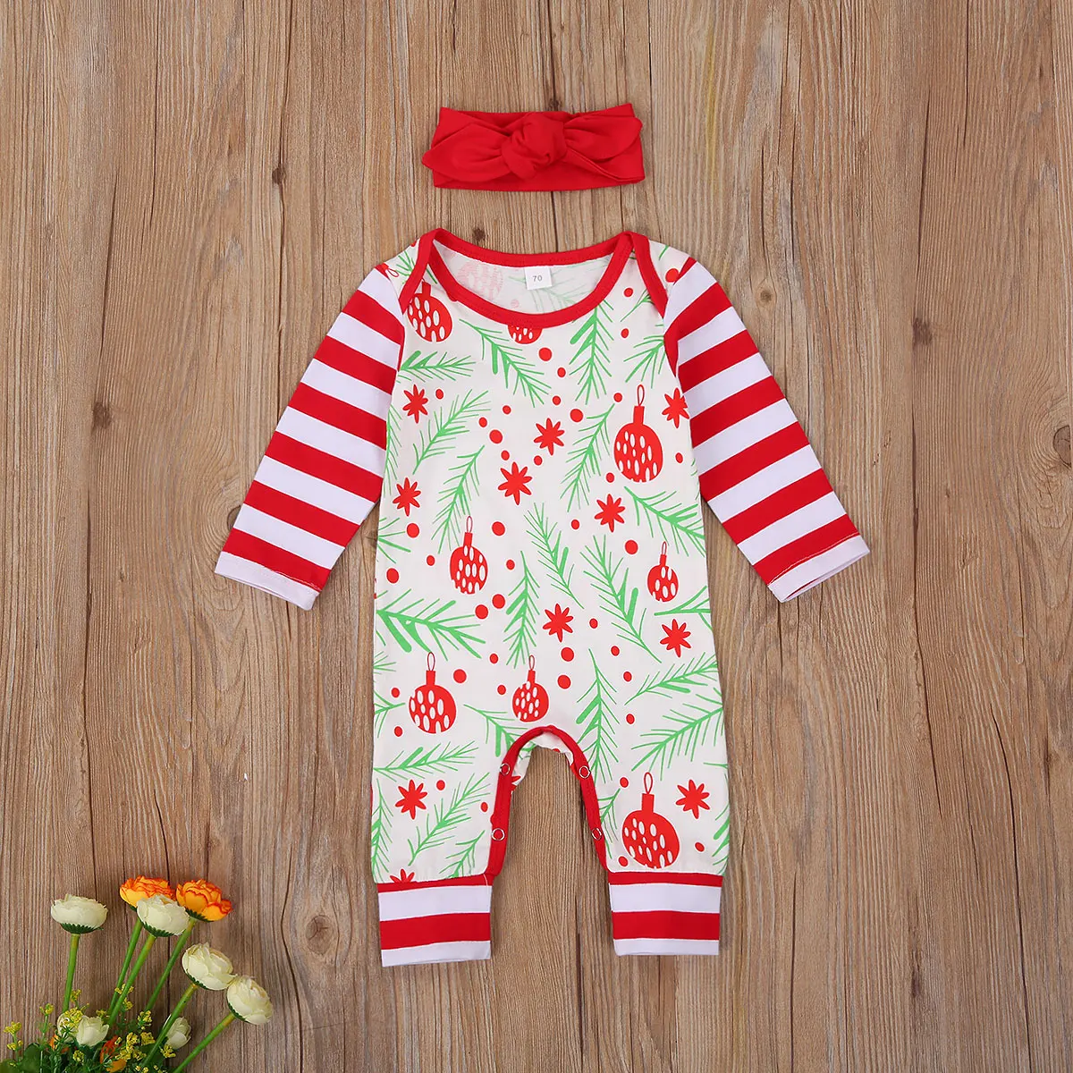 

2020 New Hot Toddler Long Sleeve Romper+ Bow Headband Christmas Style Bottom Button Elastic Leg Festive Clothing ropa de bebe