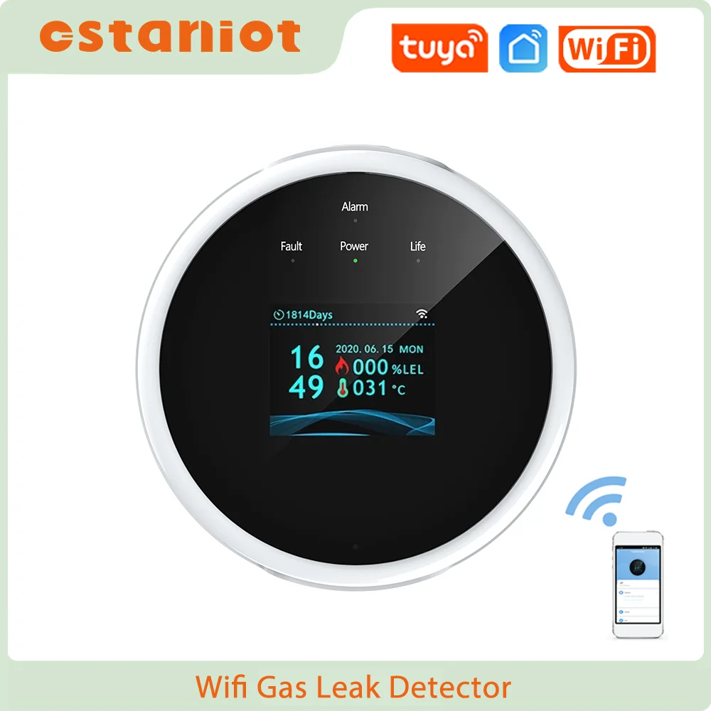 wireless panic alarm Ostaniot Tuya WiFi Smart LPG Leak Sensor LED Display Screen APP Control Safety Smart Home Leakage Sensor Support Smart Life App security panic button