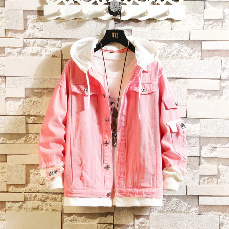 2022 Pink Black Green Jeans Jacket Men 
