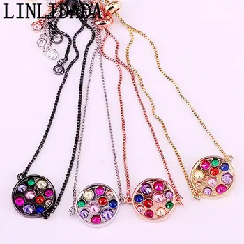 

8Pcs Wholesale New Style Fashion Colorful Zirconia Adjusted Bracelet Rainbow CZ Round Bracelets