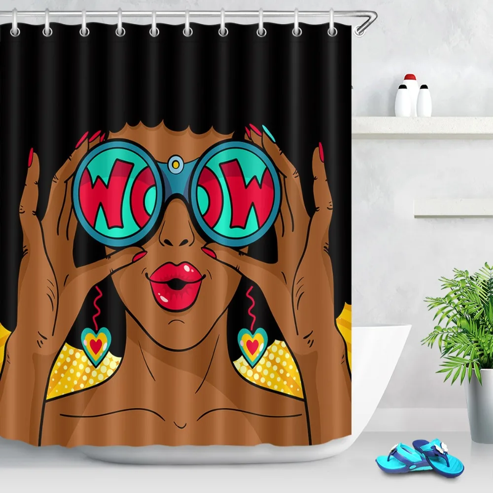 Retro Pop Art Cartoon Caption Shower Bath Curtain Shower Curtains
