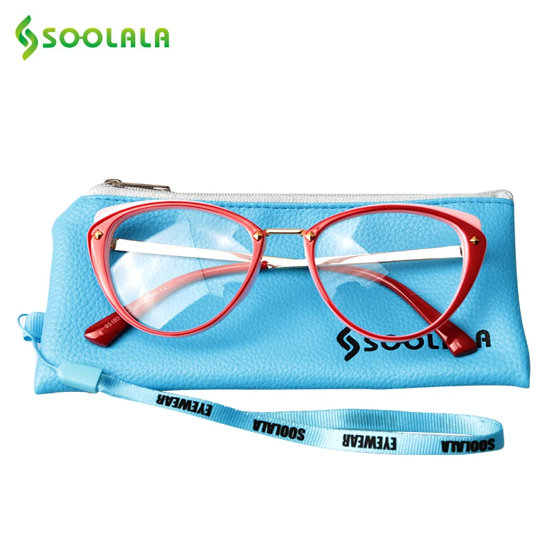 

SOOLALA Cat Eye Alloy Computer Eyeglasses Frame Women Designer Clear Lens Lightweight Eyewear Metal Optical Prescription Frames