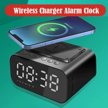 Kablosuz şarj çalar saat Bluetooth hoparlör akıllı dijital saat açtı masa elektronik masaüstü saatler Fm radyo USB hızlı şarj