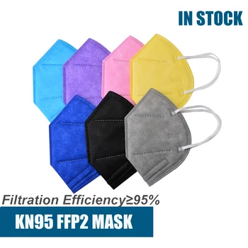 

50PCS FFP2 KN95 Masks Non-woven Filter Dust PM2.5 Breathable black face mask adult Dustproof Reusable Earloop mask Health Care