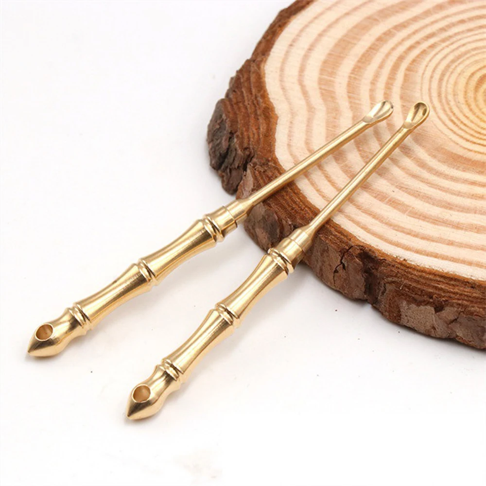 Portable Multifunctional Brass Toothpick 2 In 1 Ear Spoon Toothpick Outdoor Fruit Picks Keychain Ring Tool Trave Kit