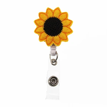 

Free Shipping Beautiful Sunflower Retractable Felt ID Badge Holder Reel