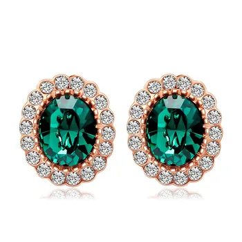 

Fashion austrian red crystal ruby emerald gemstones diamond stud earrings for women rose gold color jewelry bijoux bague brincos