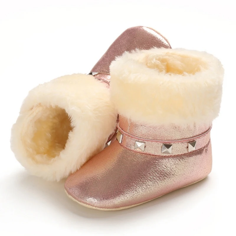 Новинка; зимние ботинки из искусственной кожи для маленьких девочек; Повседневная обувь; милая нескользящая обувь с мягкой подошвой для новорожденных; сезон осень