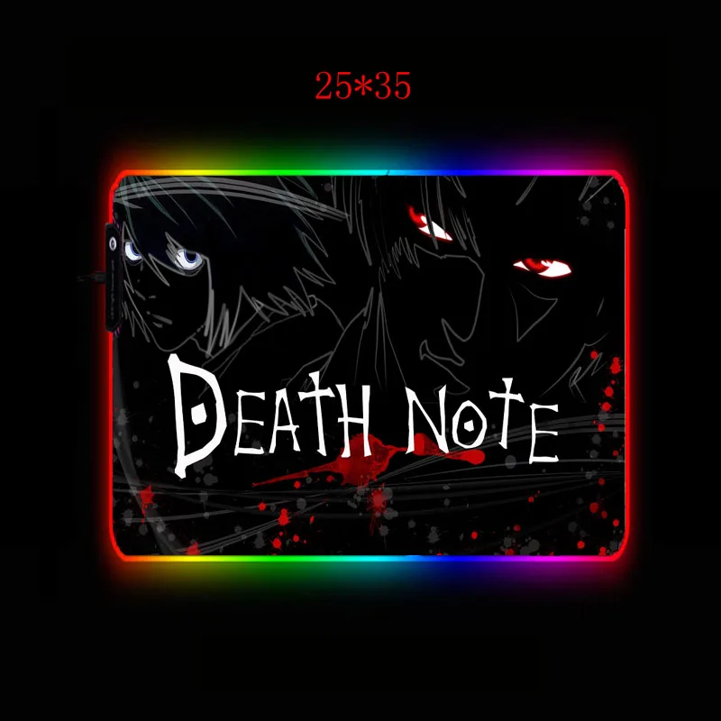 Yuzuoan игровой коврик для мыши в стиле аниме «Death Note» RGB светодиодный коврик для мыши с красочной подсветкой XXL большая Блокировка мыши комфортный компьютерный коврик для клавиатуры 60X30