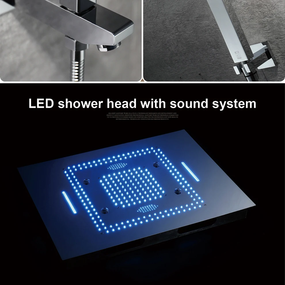 Музыкальная душевая головка пульт дистанционного управления светодиодный 60x80 см туманный водопад дождевой потолок Термостатический смеситель для душа в ванной комнате с корпусом струи
