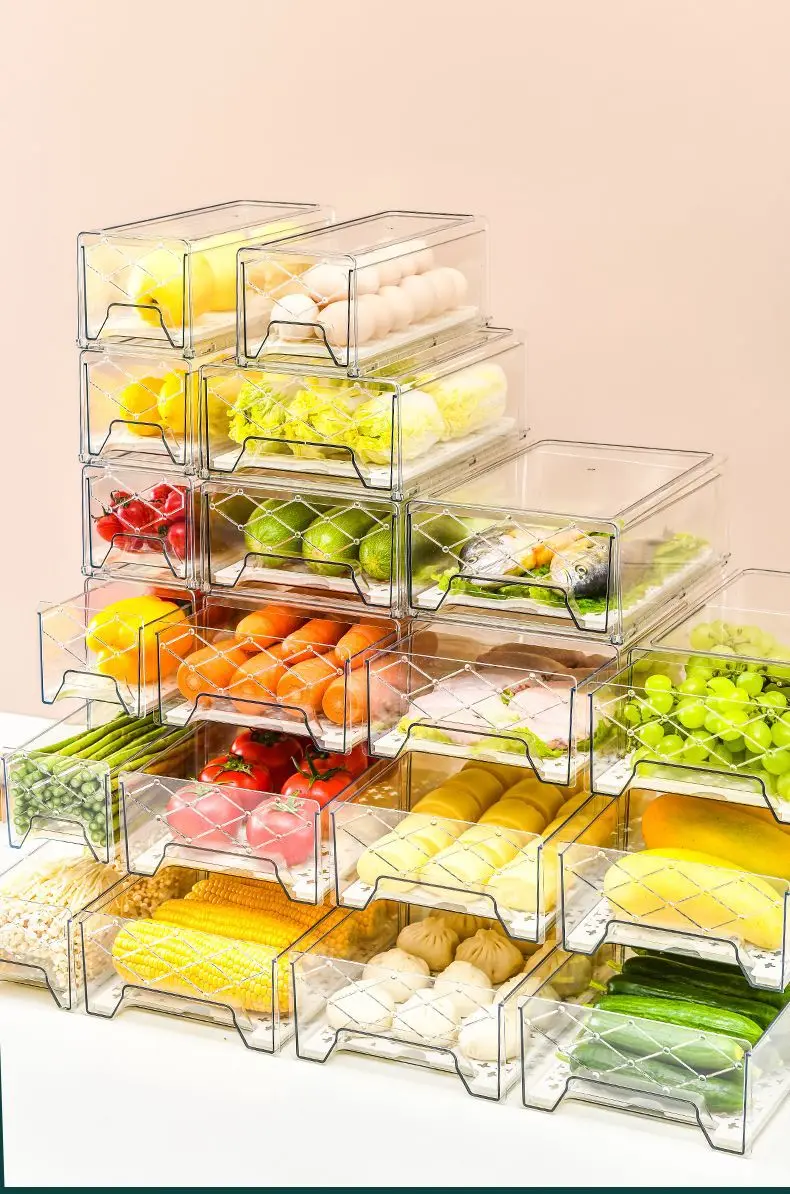 Caja organizadora retráctil para refrigerador, estante multifuncional  escalonado, capa divisora fresca, organizador de almacenamiento de cocina -  AliExpress