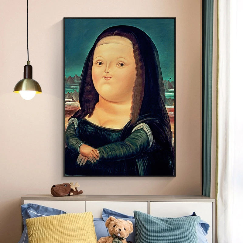 面白い脂肪モナリザキャンバス絵画クラシック ダ ヴィンチフィギュア壁アート画像北欧抽象ポスターリビングルームの家装飾 Painting Calligraphy Aliexpress
