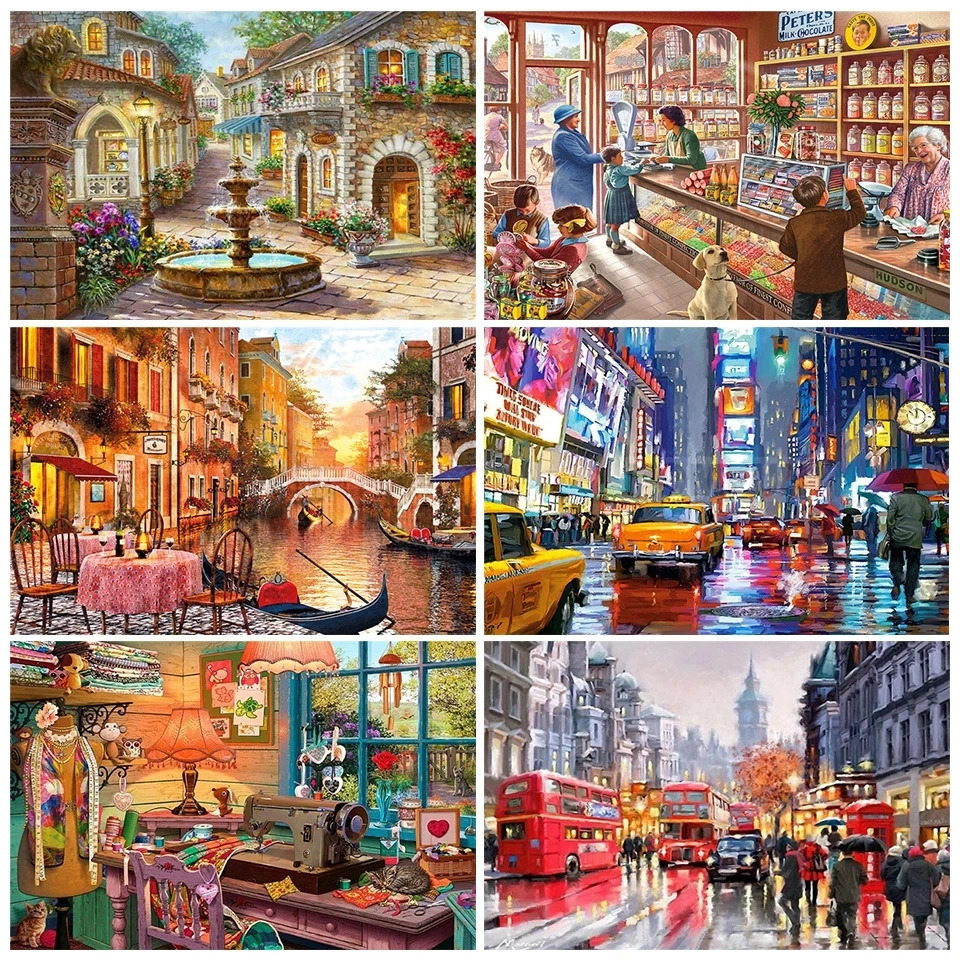 5D City Street View Store Interior Diamond Embroidery Diy Painting Full Square Round Rhinestone Mosaic Art Decoration | Дом и сад