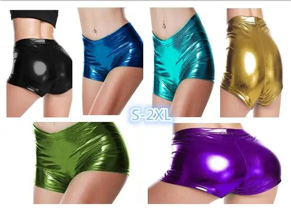 S-2XL Red Sexy Fitness Jack Metal Wild Beauty Shorts Summer Fashion Women Low-rise Lycra Metallic Glossy Silver Shorts