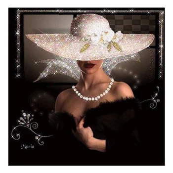 

5D DIY Diamond Embroidery Elegant Lady Wearing Top Hat Diamond Painting Inlaid Full Circle Diamond Mosaic Home Decoration
