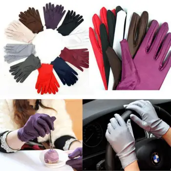 

New Fashion 1 Pair Sunscreen Evening Party Formal Prom Stretch Satin Wrist Gloves for Women 5 Colors Breathable