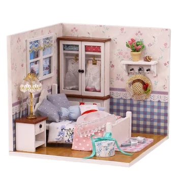 

IIECREATE Diy Dollhouse Furniture Miniature Doll House Model Dust Cover With Led 3D Wooden Houses Gift Toys For Children Chris
