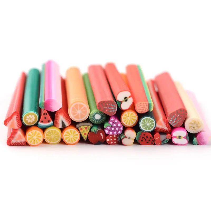 

100pcs Fimo Artificial Fruit Slices Sticks Rod for Slime Supplies Nails Art Tips Clay Toys DIY Accessories