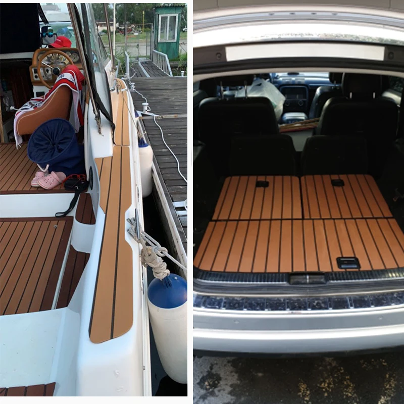 600x2400x5mm EVA Foam Faux Teak Boat Deck Mat Brown Decking Sheet Yacht Flooring Anti Skid Mat Self Adhesive Vehicle Pad 4