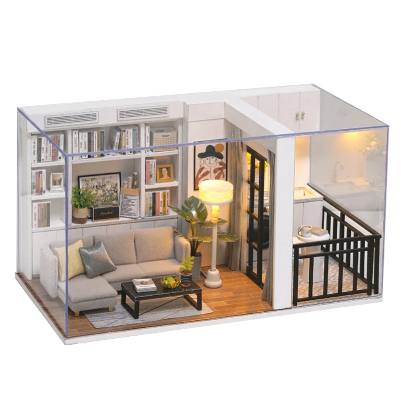 

Dollhouse Miniature with Furniture, DIY Wooden Dollhouse Kit Plus Dust Proof 634F