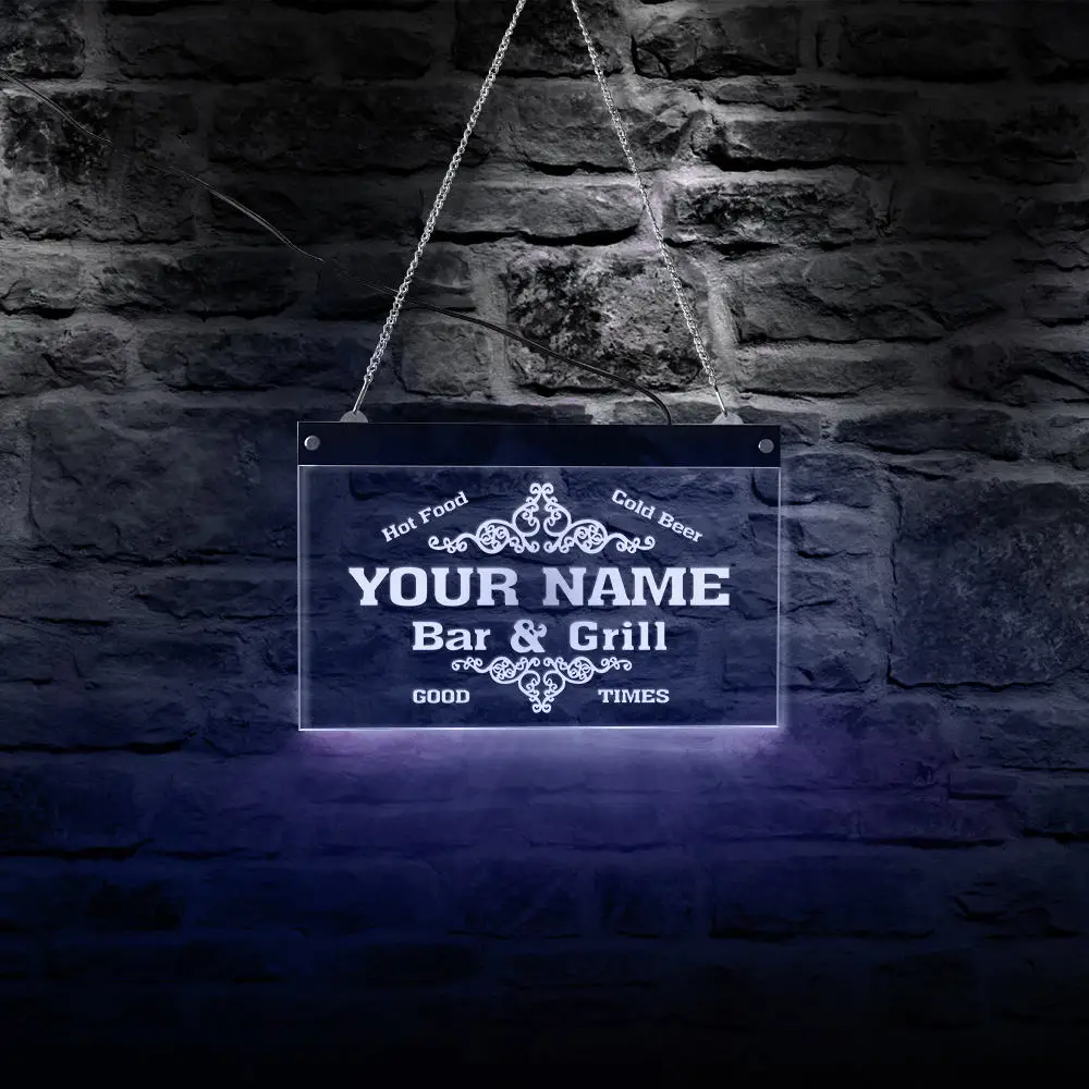 Горячая еда холодное пиво пользовательское имя бар гриль светодиодный неоновый знак персонализировать светодиодная Подвесная лампа акриловая доска украшения для стен ресторана лампа