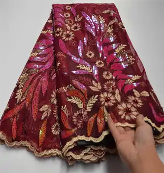 

New arrivals Nigerian lace fabric Best quality Embroidered Organza Lace with beads Fabric for 2020Wedding Long Dresses