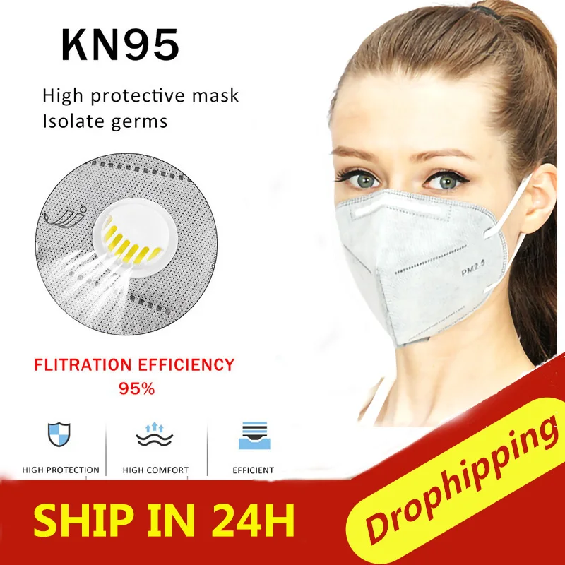 

50 Pcs Anti-Virus N95 MaskS 6 layers Dust-Proof Smoke-Proof Prevent Flu N95 Face Mask with valve Activated Carbon Mask Women Men